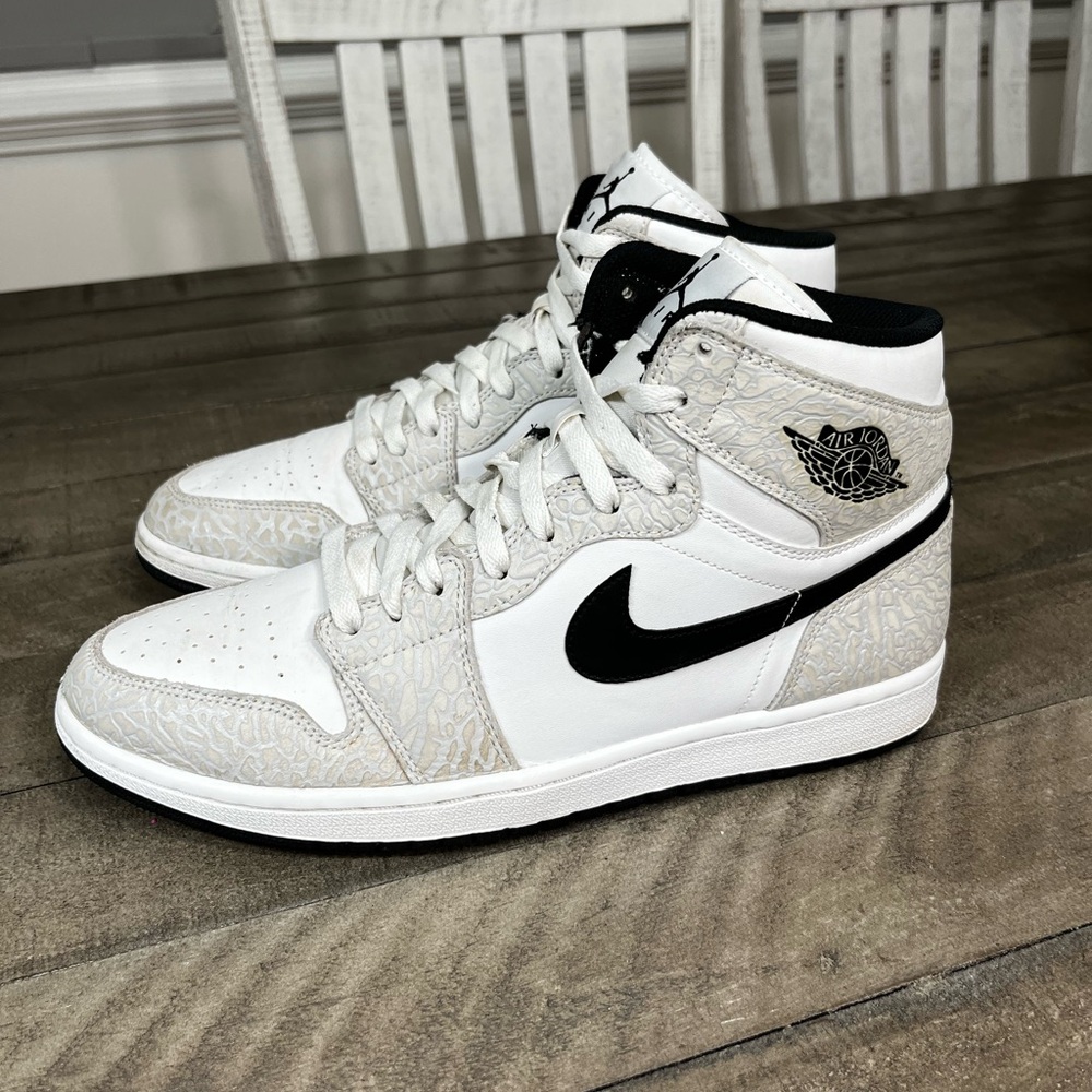 Nike Air Jordan 1 Mid White Elephant Print Sz 11